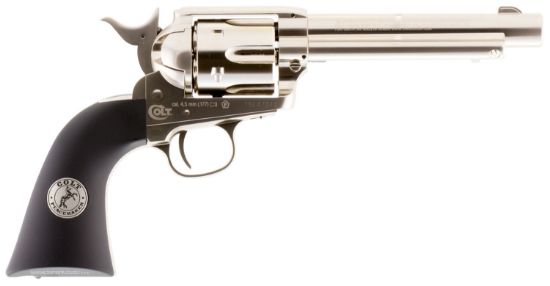 Picture of Umarex Colt Air Guns 2254051 Colt Peacemaker Co2 Pistol 177 Pellet 6Rd Single Action, Nickel Frame, Co2 Housed In Black Polymer Grip 