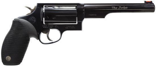 Picture of Taurus 2441061T Judge 45 Colt (Lc)/410 Bore 5Rd 6.50" Matte Black Oxide Steel Barrel, Cylinder & Frame, Black Ribber Grip, Exposed Hammer 