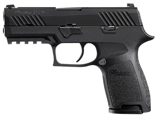 Picture of Sig Sauer 320C9bssmsma P320 *Ma Compliant Compact 9Mm Luger 10+1 3.90" Black Carbon Steel Barrel Black Nitron Serrated Slide Black Stainless Steel Frame W/Picatinny Rail Black Polymer Grips Right Hand