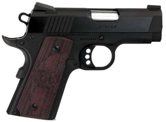 Picture of Colt Mfg O7802xe Defender Compact Frame 9Mm Luger 8+1 3" Black Steel Barrel, Blued Serrated Steel Slide, Matte Black Cerakote Aluminum Frame W/Beavertail, Black Cherry Tactical G10 Grip, Ambidextrous