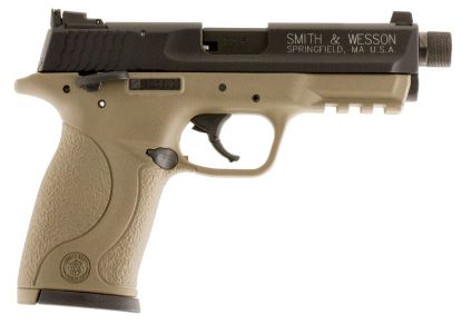 Picture of Smith & Wesson 10242 M&P Compact Frame 22 Lr 10+1 3.60" Black Steel Threaded Barrel & Serrated Slide, Flat Dark Earth Cerakote Polymer Frame W/Picatinny Rail, Ambidextrous 