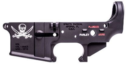 Picture of Spikes Stls016cfa Calico Jack Stripped Lower Receiver Multi-Caliber 7075-T6 Aluminum Black Anodized With Color Fill For Ar-15 