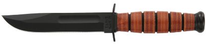 Picture of Ka-Bar 1250 Short Usmc 5.25" Fixed Clip Point Plain Black 1095 Cro-Van Blade, Brown Leather Handle, Includes Sheath 