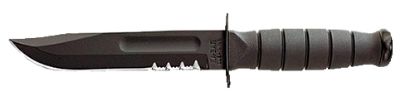 Picture of Ka-Bar 1257 Short Fight/Utility 5.25" Fixed Clip Point Part Serrated Black 1095 Cro-Van Blade, Black Kraton G Handle, Includes Sheath 