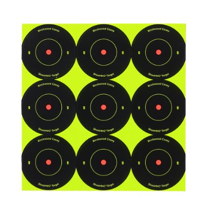 Picture of Birchwood Casey 34210 Shoot-N-C Reactive Target Self-Adhesive Paper Air Rifle/Rifle Black/Yellow 9- 2" Bullseye Includes Pasters 12 Pk 