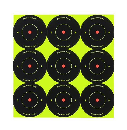 Picture of Birchwood Casey 34210 Shoot-N-C Reactive Target Self-Adhesive Paper Air Rifle/Rifle Black/Yellow 9- 2" Bullseye Includes Pasters 12 Pk 