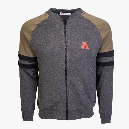 Picture of Arsenal Large Gray / Khaki Cotton-Poly Standard Fit Classic Crew Zip-Up Jacket