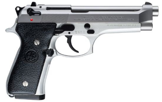 Picture of Beretta Usa Js92f520m 92Fs Inox Full Size 9Mm Luger 15+1 4.90" Satin Stainless Barrel, Serrated Slide & Alloy Frame, Black Stippled Rubber Grips 