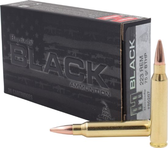 Picture of Hornady 80267 Black 223 Rem 75 Gr Boat Tail Hollow Point 20 Per Box/ 10 Case 