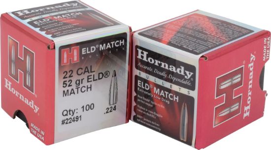 Picture of Hornady 22491 Eld Match 22 Cal .224 52 Gr Extremely Low Drag Match 100 Per Box/ 40 Case 