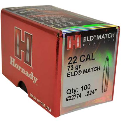 Picture of Hornady 22774 Eld Match 22 Cal .224 73 Gr Extremely Low Drag Match 100 Per Box/ 25 Case 