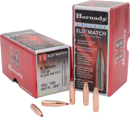 Picture of Hornady 26176 Eld Match 6.5Mm .264 123 Gr Extremely Low Drag Match 100 Per Box/ 25 Case 