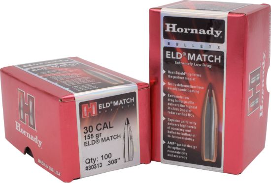 Picture of Hornady 30313 Eld Match 30 Cal .308 155 Gr Extremely Low Drag Match 100 Per Box/ 15 Case 