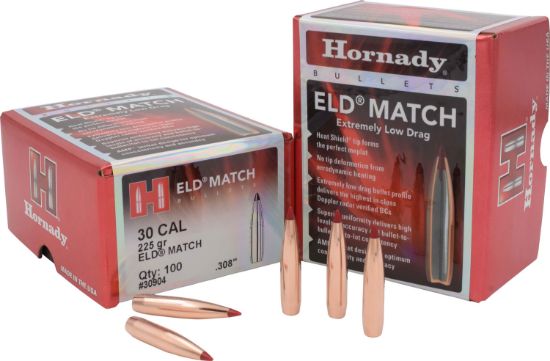 Picture of Hornady 30904 Eld Match 30 Cal .308 225 Gr Extremely Low Drag Match 100 Per Box/ 15 Case 