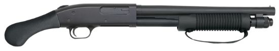 Picture of Mossberg 50659 590 Shockwave 12 Gauge 5+1 3" 14.375" Heavy Barrel, Blued Metal Finish, Dual Extractors, Drilled & Tapped Receiver, Corncob Forend W/Strap, Raptor Birdshead Grip Stock 