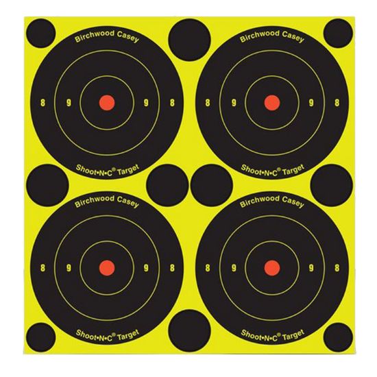 Picture of Birchwood Casey 34315 Shoot-N-C Reactive Target Black/Yellow Self-Adhesive Paper Air/Rimfire Rifle Chartreuse 12 Targets Includes Pasters 