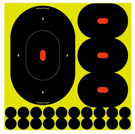 Picture of Birchwood Casey 34905 Shoot-N-C Reactive Target Self-Adhesive Paper Handgun Black/Yellow Silhouette Includes Pasters 5 Pack 