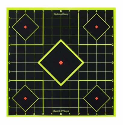 Picture of Birchwood Casey 34105 Shoot-N-C Reactive Target 8" Black/Yellow Self-Adhesive Paper Pistol/Rifle Chartreuse 6 Targets Includes Pasters 