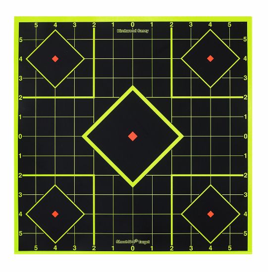 Picture of Birchwood Casey 34105 Shoot-N-C Reactive Target 8" Black/Yellow Self-Adhesive Paper Pistol/Rifle Chartreuse 6 Targets Includes Pasters 