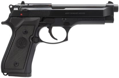 Picture of Beretta Usa J92m9a0m M9 Full Size Frame 9Mm Luger 15+1, 4.90" Steel Barrel, Black Bruniton Serrated Steel Slide & Aluminum Frame W/Beavertail, Ambidextrous 