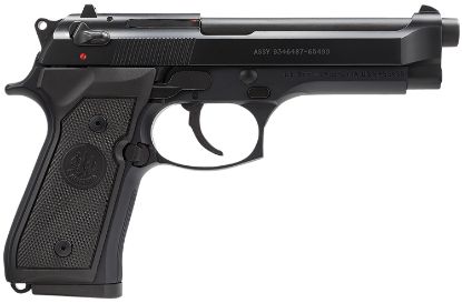 Picture of Beretta Usa J92m9a0 M9 Full Size Frame 9Mm Luger 10+1, 4.90" Steel Barrel, Black Bruniton Serrated Steel Slide & Aluminum Frame W/Beavertail, Ambidextrous 