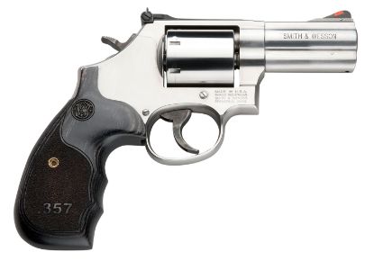 Picture of Smith & Wesson 150853 Model 686 Plus 357 Mag 7Rd Shot 3" Satin Stainless Steel Barrel, Cylinder & Frame, Black/Silver Custom Wood Grip 