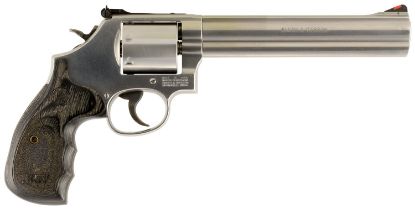 Picture of Smith & Wesson 150855 Model 686 Plus 38 S&W Spl +P, 357 Mag 7Rd 7" Stainless Steel Barrel & Cylinder Satin Stainless Steel Frame With Black & Silver Custom Wood Grip & Red Ramp Front Sight 