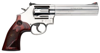 Picture of Smith & Wesson 150712 Model 686 Plus Deluxe 357 Mag Or 38 S&W Spl +P Stainless Steel 6" Barrel, 7Rd Cylinder, Satin Stainless Steel L-Frame, Textured Wood Grip, Internal Lock 