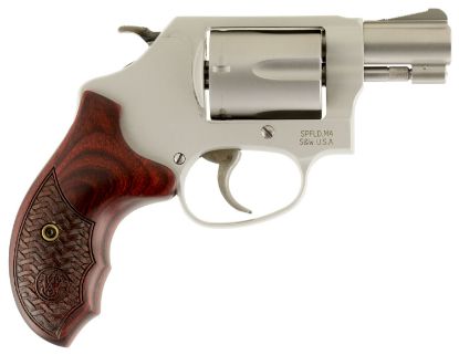 Picture of Smith & Wesson 170349 Model 637 Performance Center Enhanced Action 38 S&W Spl +P 5 Shot 1.88" Stainless Steel Barrel/Cylinder, Matte Silver Aluminum Alloy J-Frame, Custom Wood Grip, Internal Lock 