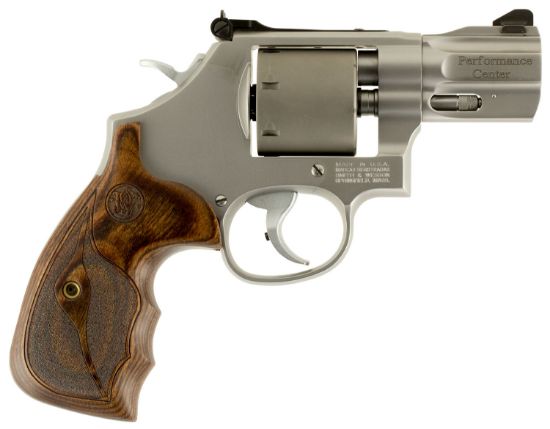 Picture of Smith & Wesson 10227 Performance Center Model 986 9Mm Luger 7Rd 2.50" Stainless Steel Barrel With Recessed Crown, Unfluted Cylinder, Stainless Steel Frame With Custom Wood Grip Includes Moon Clips 