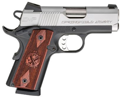 Picture of Springfield Armory Pi9209lca 1911 Emp *Ca Compliant 9Mm Luger 3" 9+1 Black Hardcoat Anodized Stainless Steel Slide Crossed Cannon Cocobolo Grip 