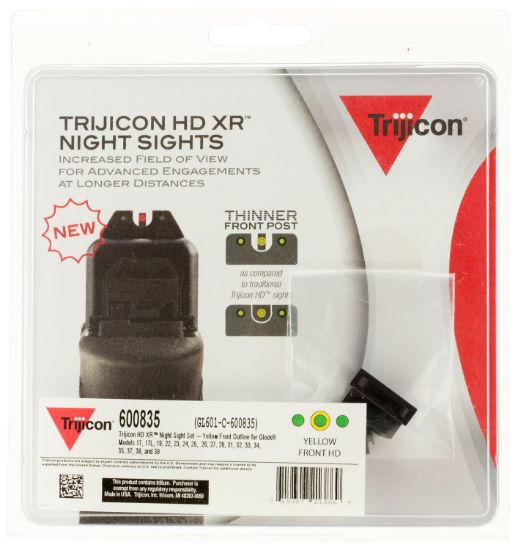 Picture of Trijicon 600835 Hd Xr Night Sights- Glock Standard Frames Black | Green Tritium Yellow Outline Front Sight Green Tritium Black Outline Rear Sight 