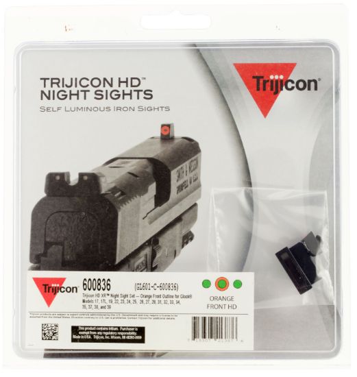 Picture of Trijicon 600836 Hd Xr Night Sights- Glock Standard Frames Black | Green Tritium Orange Outline Front Sight Green Tritium Black Outline Rear Sight 