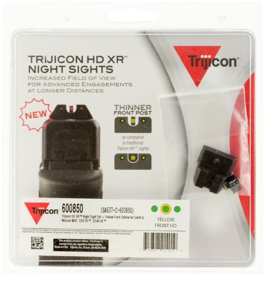 Picture of Trijicon 600850 Hd Xr Night Sights- Smith & Wesson M&P/Sd9/Sd40 Black | Green Tritium Yellow Outline Front Sight Green Tritium Black Outline Rear Sight 