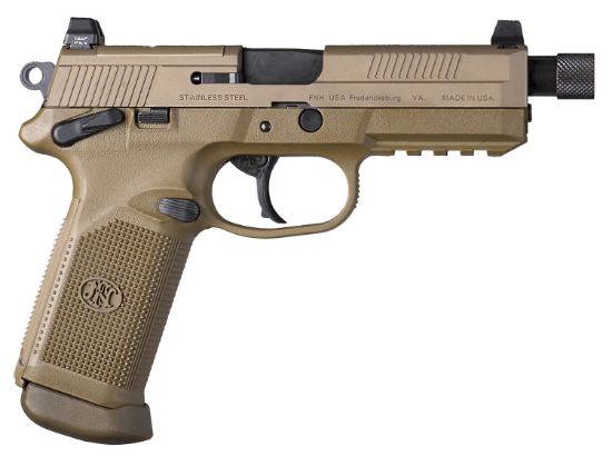 Picture of Fn 66982 Fnx Tactical 45 Acp 10+1 5.30" Black Steel Threaded Barrel, Flat Dark Earth Optic Cut/Serrated Steel Slide & Polymer Frame W/Picatinny Rail, Fde Interchangeable Backstrap Grip, Ambidextrous 