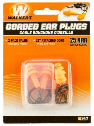 Picture of Walker's Gwpepcord2pk Corded Foam Ear Plugs 33 Db In The Ear Orange/Black Adult 2 Per Pack 