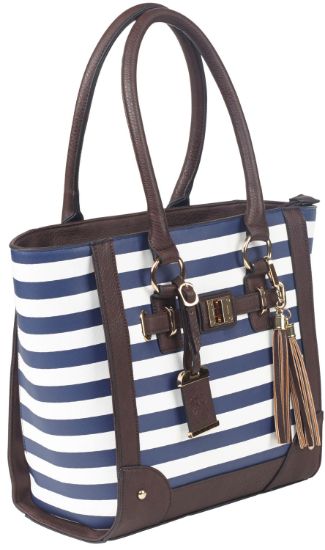 Picture of Bulldog Bdp050 Tote Purse W/Holster Navy Stripe Leather Most Sm Pistols & Revolvers Right Hand 