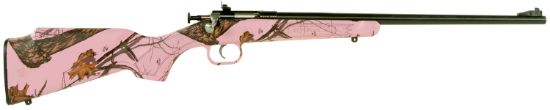 Picture of Crickett Ksa2161 Youth 22 Lr 1Rd 16.12" Blued Barrel & Receiver, Fixed Front/Adjustable Rear Peep Sights, Mossy Oak Pink Blaze Synthetic Stock W/11.5" Lop, Rebounding Firing Pin Safety 