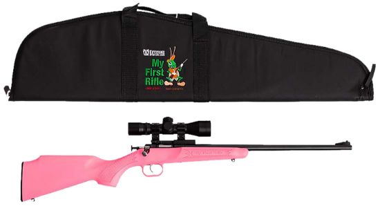 Picture of Crickett Ksa2220bsc Youth Package 22 Lr 16.12" Blued Barrel & Receiver, Pink Synthetic Stock W/11.5" Lop, Rebounding Firing Pin Safety Includes 4X32 Scope, Ksa301 Scope Mount Kit & Soft Rifle Case 