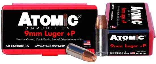 Picture of Atomic Ammunition 00409 Pistol Precision Craft 9Mm Luger +P 124 Gr Bonded Match Hollow Point 50 Per Box/ 10 Case 