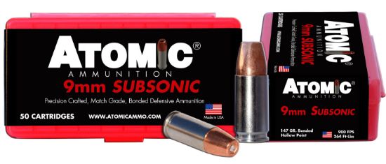 Picture of Atomic Ammunition 00438 Pistol Subsonic 9Mm Luger 147 Gr Bonded Match Hollow Point 50 Per Box/ 10 Case 