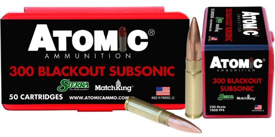 Picture of Atomic Ammunition 00465 Rifle Subsonic 300 Blackout 220 Gr Hollow Point Boat Tail 50 Per Box/ 10 Case 