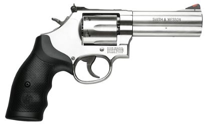 Picture of Smith & Wesson 164222 Model 686 357 Mag Or 38 S&W Spl +P Stainless Steel 4.12" Barrel, 6 Shot, Satin Stainless Steel L-Frame, Red Ramp Front/White Outline Rear Sights Internal Lock 