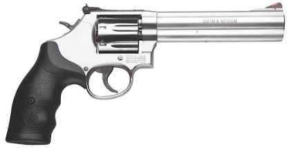 Picture of Smith & Wesson 164198 Model 686 Plus 357 Mag Or 38 S&W Spl +P Stainless Steel 6" Barrel & 7Rd Cylinder, Satin Stainless Steel L-Frame, Red Ramp Front/White Outline Rear Sights, Internal Lock 