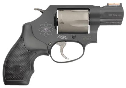 Picture of Smith & Wesson 163064 Model 360 Personal Defense 357 Mag Or 38 S&W Spl +P 1.88" Black Stainless Steel Barrel, 5Rd Titanium Cylinder, Black Scandium Alloy J-Frame, Hiviz Fiber Optic Orange Front Sight