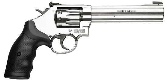 Picture of Smith & Wesson 160578 Model 617 22 Lr Stainless Steel 6" Barrel & 10Rd Cylinder, Satin Stainless Steel K-Frame, Black Polymer Grip,Internal Lock 