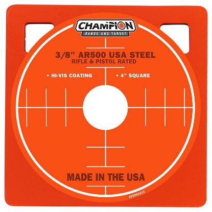 Picture of Champion Targets 44904 Center Mass 4" Rifle Gray Ar500 Steel Square 0.38" Thick Hanging 