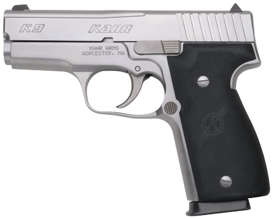 Picture of Kahr Arms K9093a K9 9Mm Luger 7+1/8+1 3.47" Stainless Polygonal Rifled Barrel, Matte Serrated Stainless Steel Slide, Matte Stainless Steel Frame, Black Textured Wraparound Polymer Grip, Right Hand 