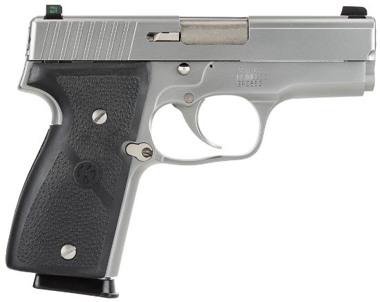 Picture of Kahr Arms K9093na K 9Mm Luger Caliber With 3.50" Barrel, 7+1 Capacity, Overall Matte Stainless Steel Finish, Serrated Slide, Textured Wraparound Black Polymer Grip & Truglo Night Sights 