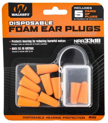 Picture of Walker's Gwpfp5pk Foam Ear Plugs Foam 32 Db In The Ear Orange Adult 5 Pair 